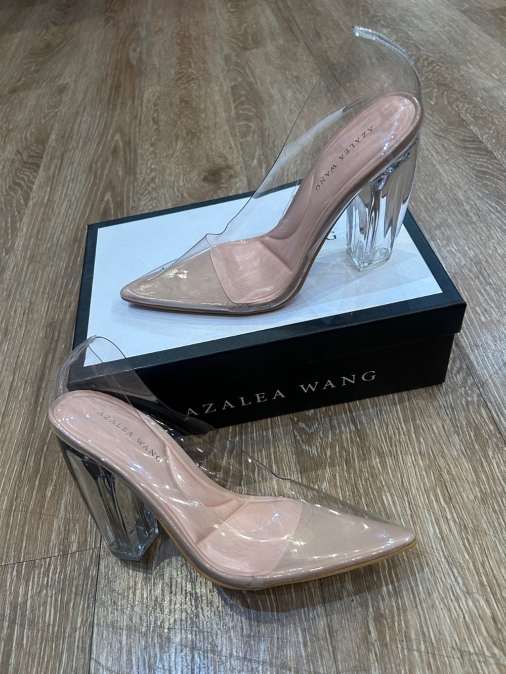 Azalea Wang Clear Pink Pointed Slingback Heels